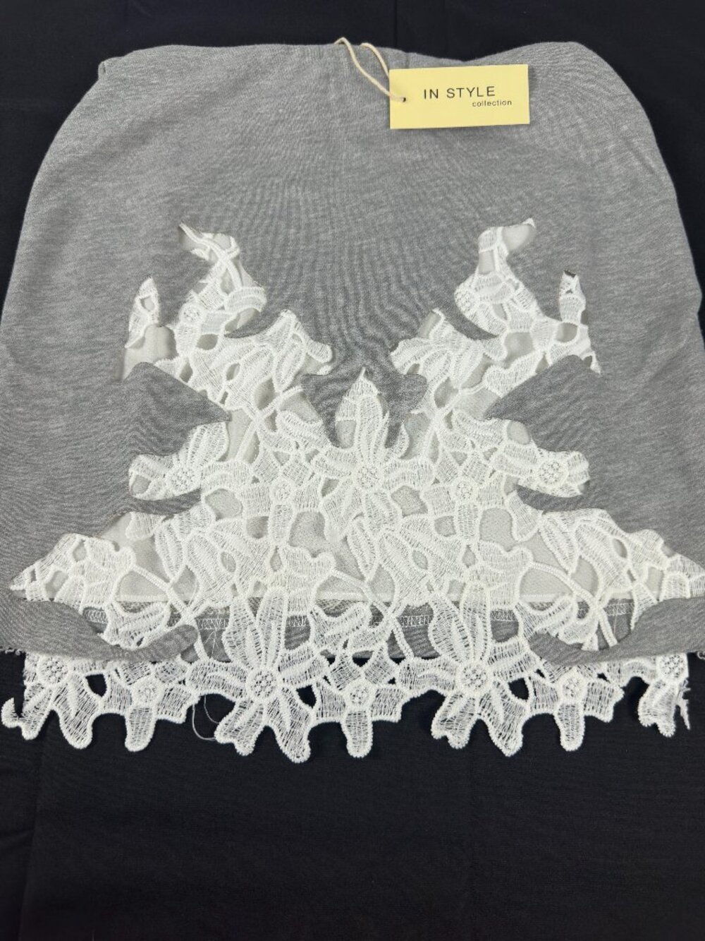 In Style Collection Gray Knit Skirt w/ Lace Trim – S/M/L – NWT Back to School